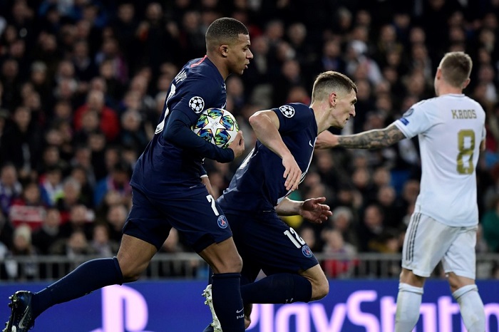 Kylian Mbappe after scoring against Real Madrid