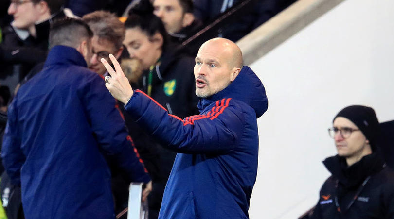 Arsenal interim manager Freddie Ljungberg gestures on the touchline during the Premier League match at Carrow Road, Norwich.