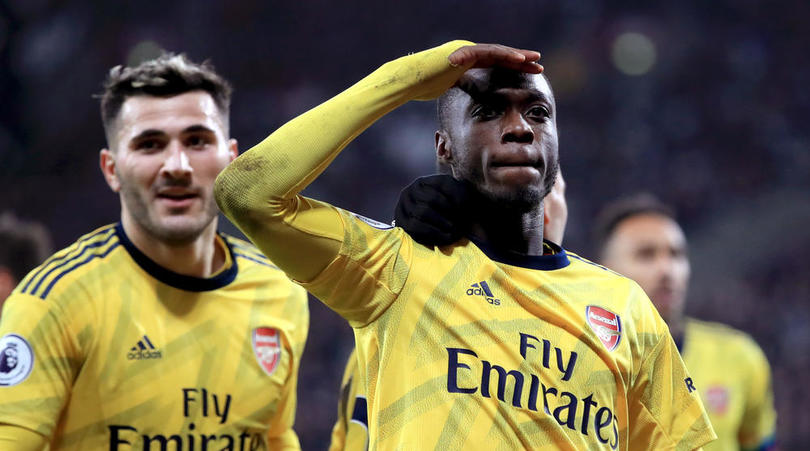 Nicolas Pepe of Arsenal celebrates scoring his sides second goal