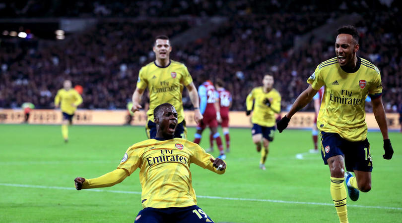 Nicolas Pepe of Arsenal celebrates scoring his sides second goal