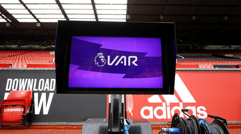 A VAR (Video assistant referee) monitor pitch side before the Premier League match at Old Trafford, Manchester.