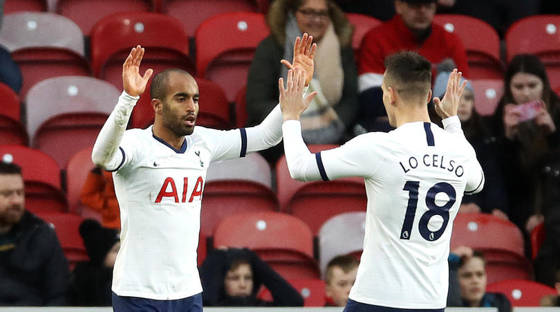 Tottenham Hotspur's Lucas Moura and Giovani Lo Celso d