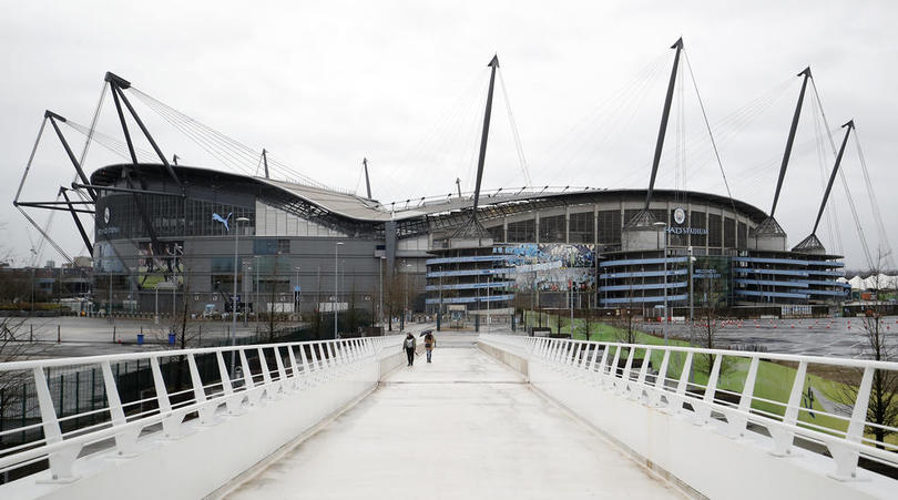 A general view of the Etihad Stadium where Manchester City's Premier League match with West Ham United was called off due to extreme and escalating weather conditions, as Storm Ciara hits the UK.