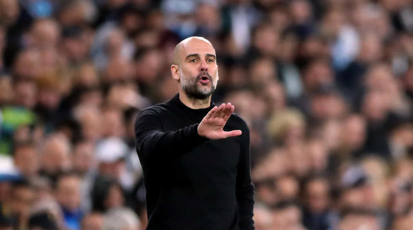 Manchester City manager Pep Guardiola on the touchline during the UEFA Champions League round of 16 first leg match at the Santiago Bernabeu, Madrid.