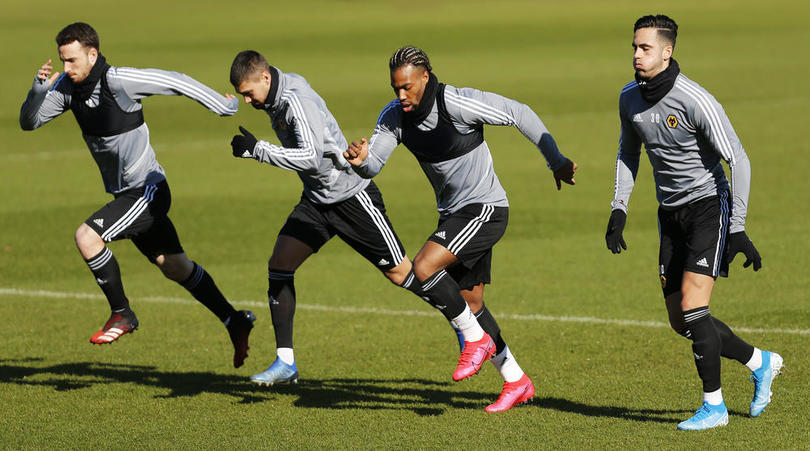 Wolves players' Diogo Jota (far left),' Bruno Jordao , Adama Traore (centre) and Leonardo Campana